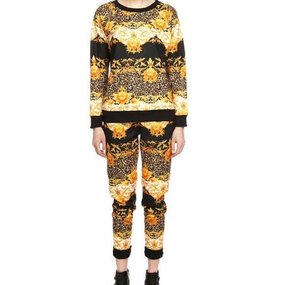 MINKPINK Imperial Jungle Jogger Pants Lion Head Black Orange Leopard Print - Picture 13 of 13